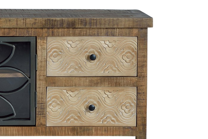 GINER Y COLOMER Meuble TV en bois de manguier et métal marron vieilli